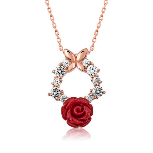 Kırmızı Gül Rose Kadın Gümüş Kolye