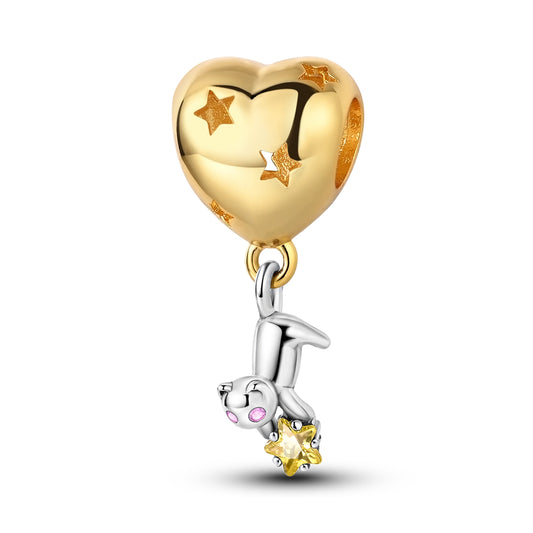 Yıldızlı Kalp Ve Kedi Sallantılı Charm