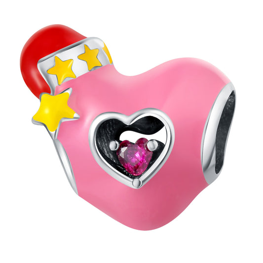 Yıldızlı Şapkalı Pembe Kalp Charm