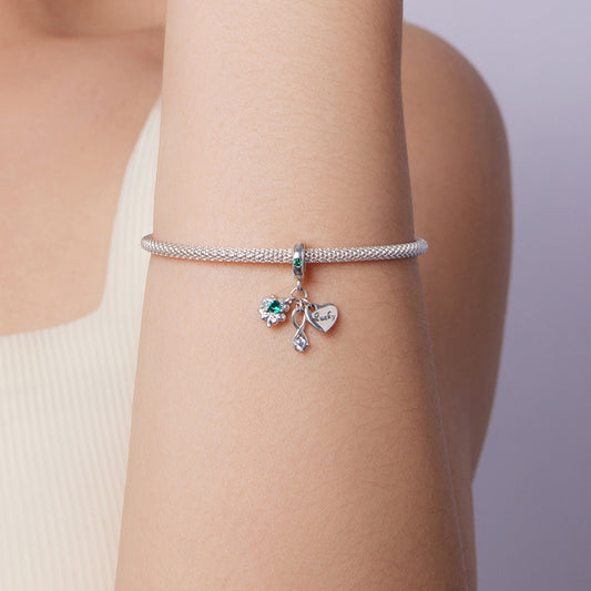 Kalpli Şans Yoncası Gümüş Charm