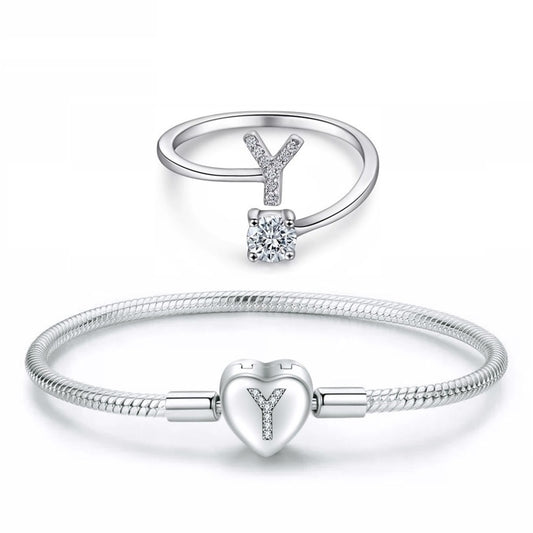 Y Harfi Kadın Gümüş Charm Bileklik (Yüzük Hediyeli)