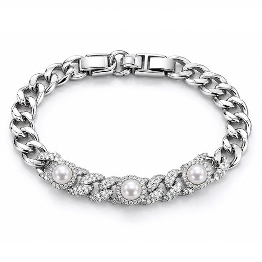Charm İnci Detaylı Royal Işıltı Zincir Kadın Bileklik