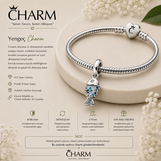 Mavi Pullu Balık Sallantılı Charm