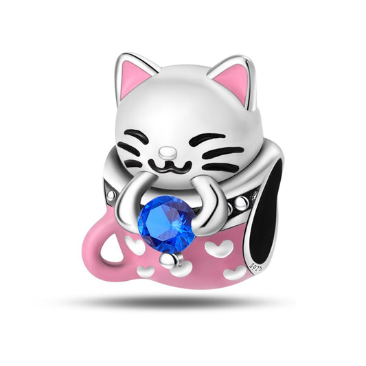 Mavi Taşlı Şanslı Kedi Charm