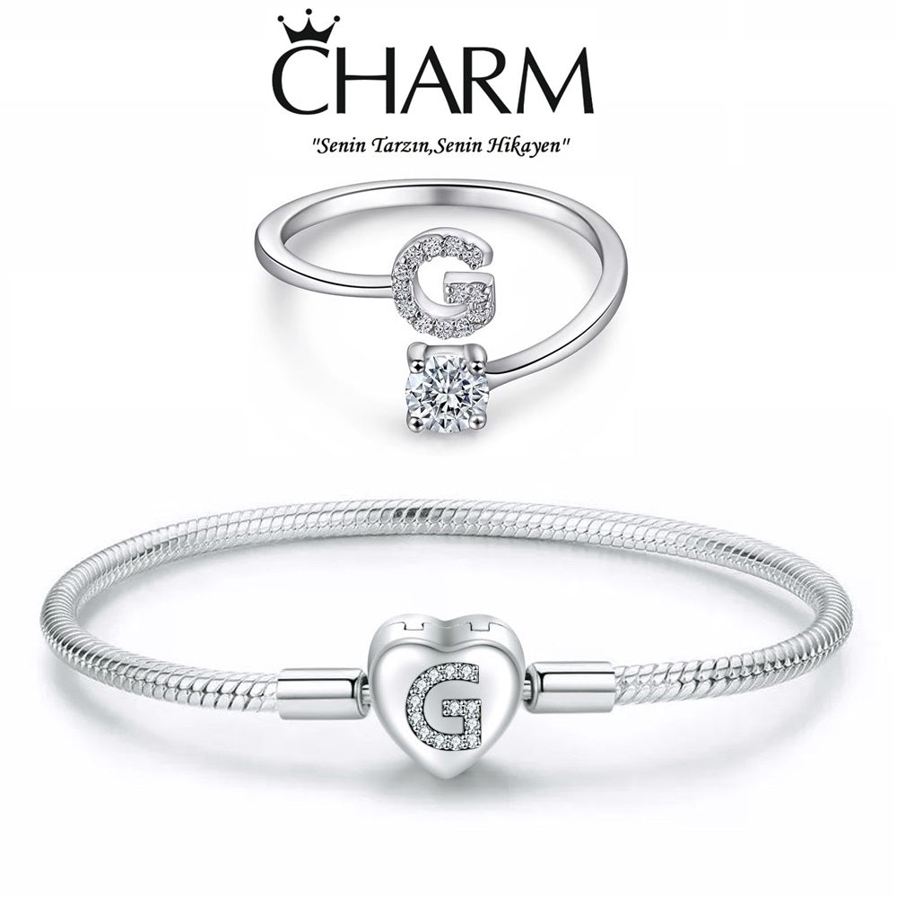 925 Ayar Gümüş G Harfi Kadın Charm Bileklik