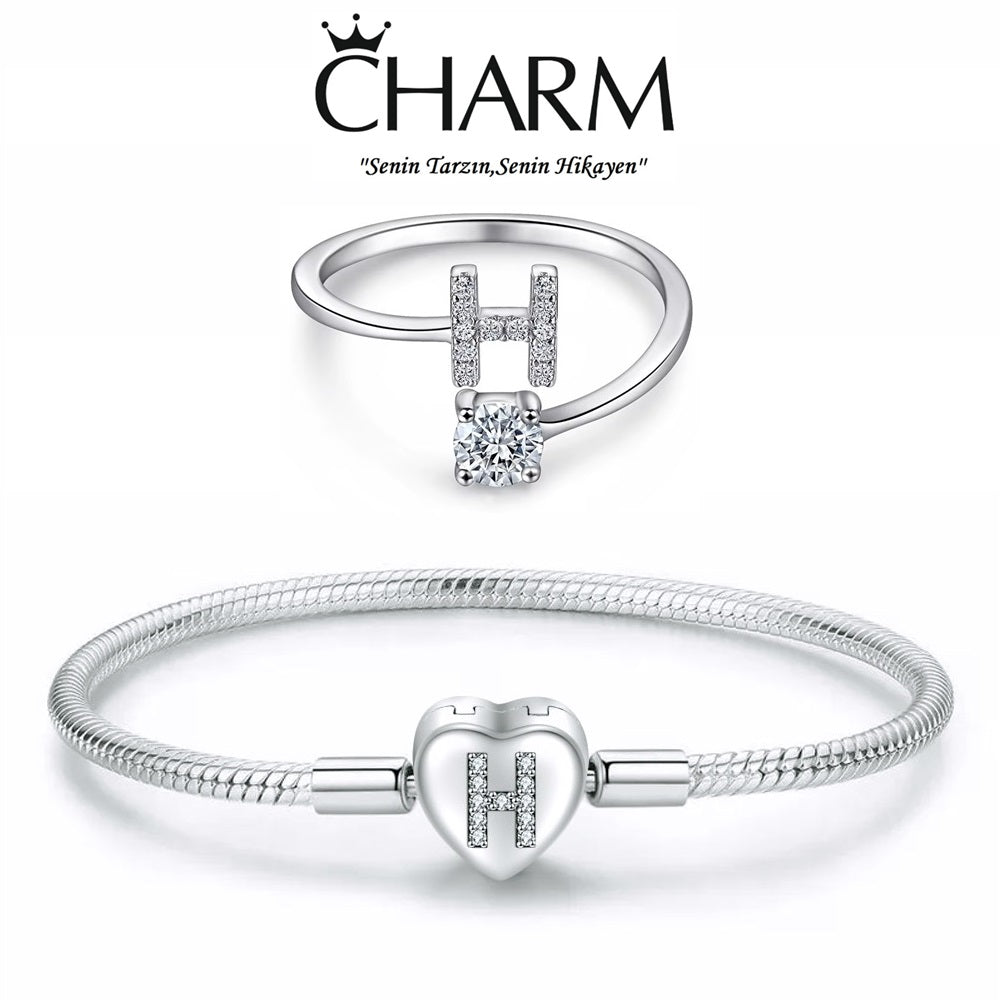 925 Ayar Gümüş H Harfi Kadın Charm Bileklik