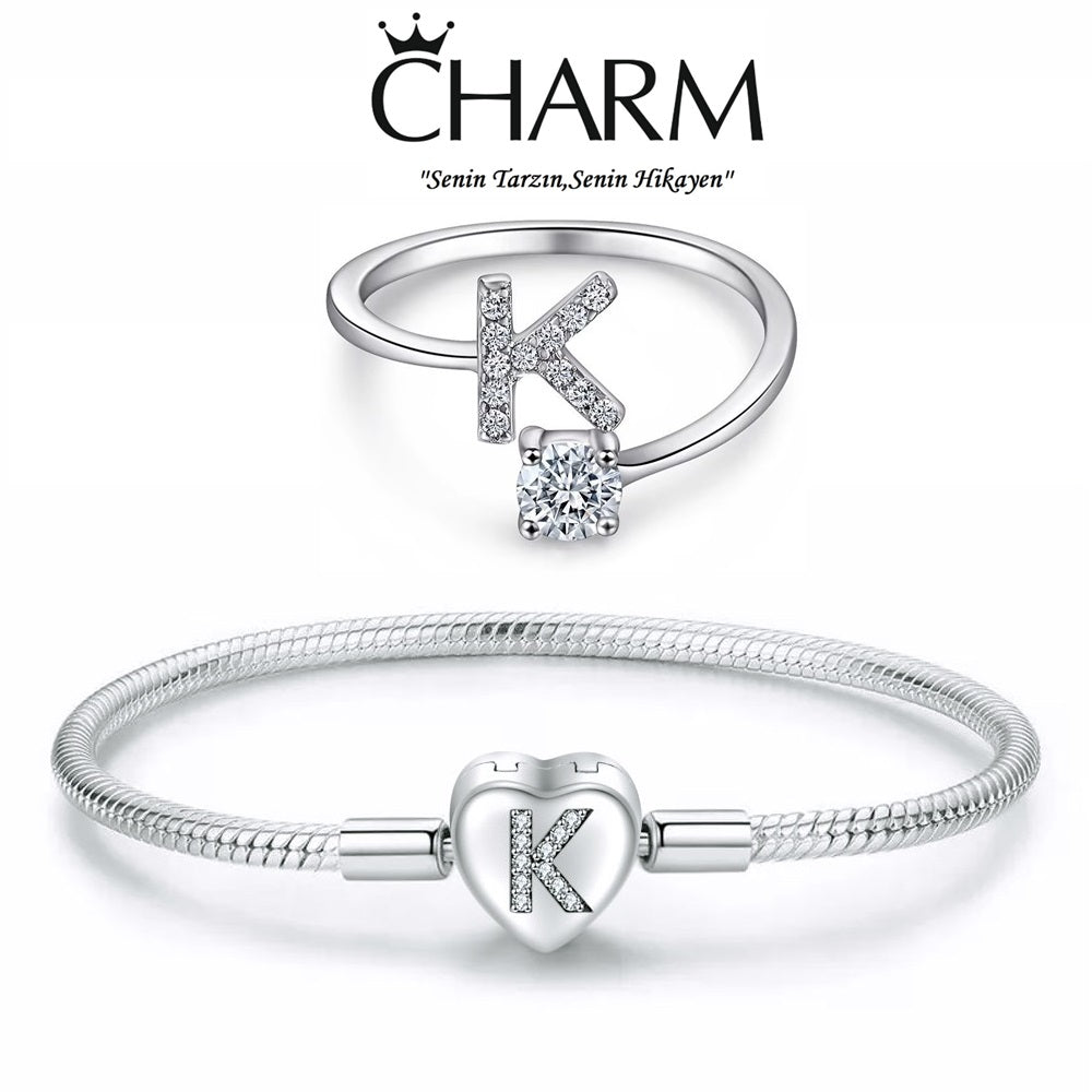 925 Ayar Gümüş K Harfi Kadın Charm Bileklik