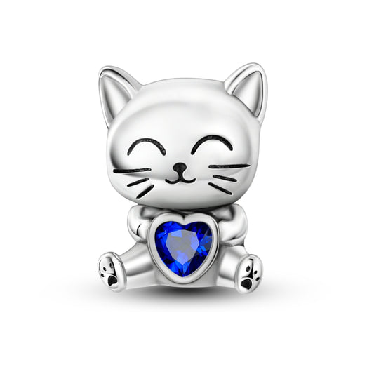 Mavi Kalp Sevimli Kedi Charm