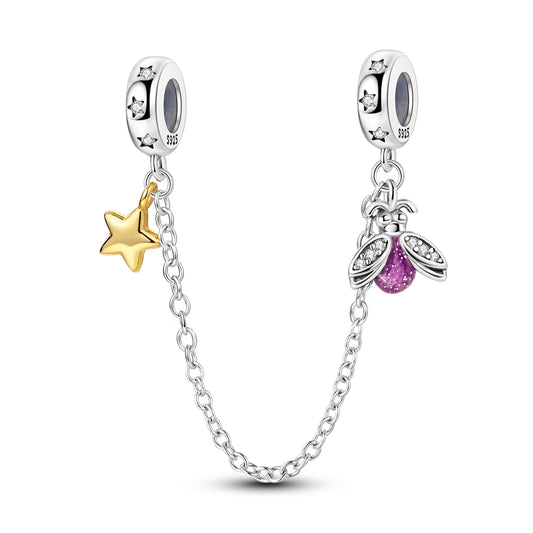 Yıldız ve Arı Detaylı Güvenlik Zinciri Charm