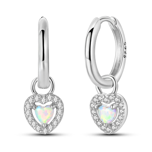 Işıltılı Opal Kalp Halka Küpe