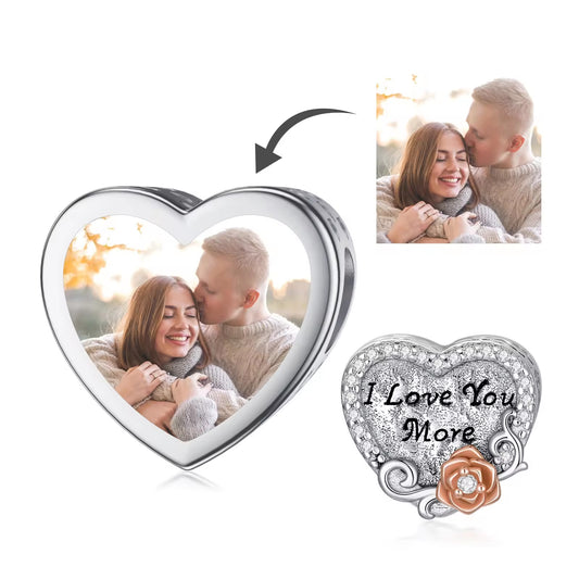 Seni Seviyorum & Gül Temalı Kişiselleştirilebilir Fotoğraflı Charm