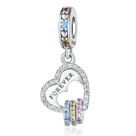 Forever Üç Renkli Halka Sallantılı Kalp Charm