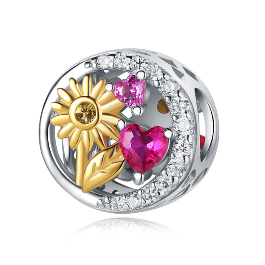 Papatya Ve Pembe Kalp Işıltılı Charm