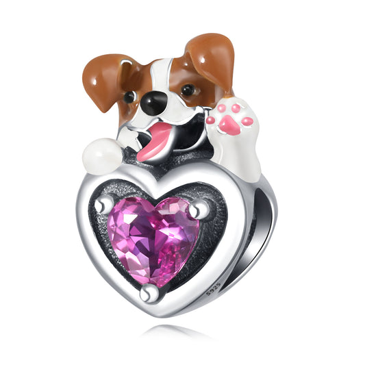 Pembe Kalp Taşlı Köpek Charm