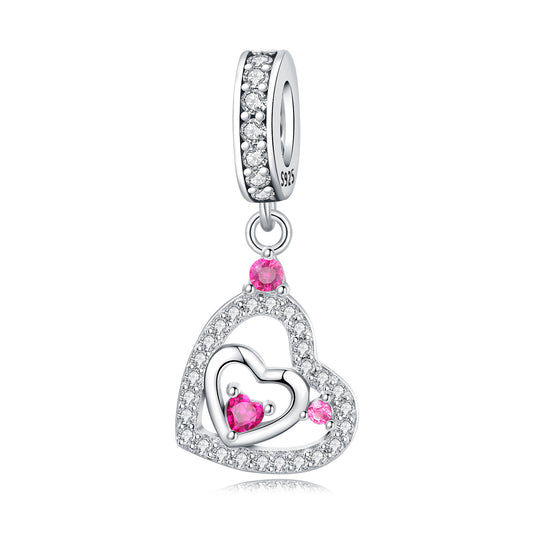 Pembe Taşlı Kalp Charm