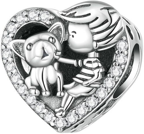 Işıltılı Kız ve Kedi Kalp Charm