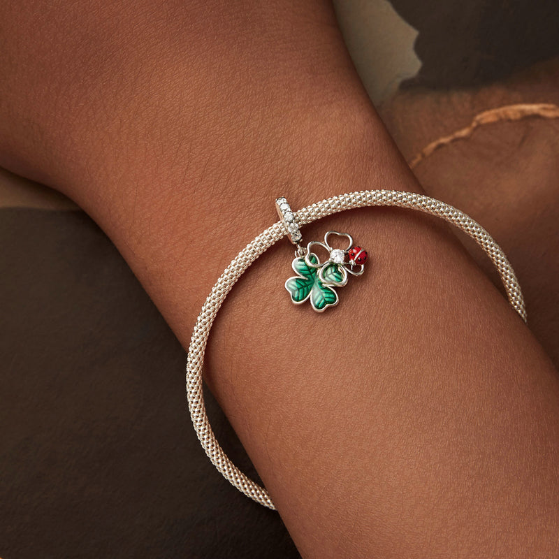 925 Ayar Gümüş Şans Yoncası & Uğur Böceği Charm