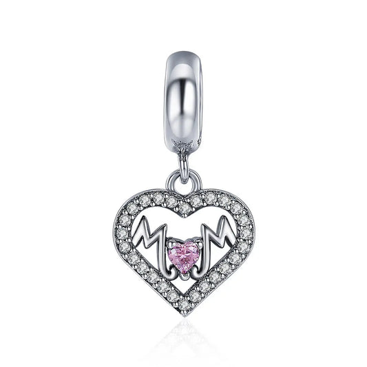 Kalpli Pembe Taşlı Anne Charm