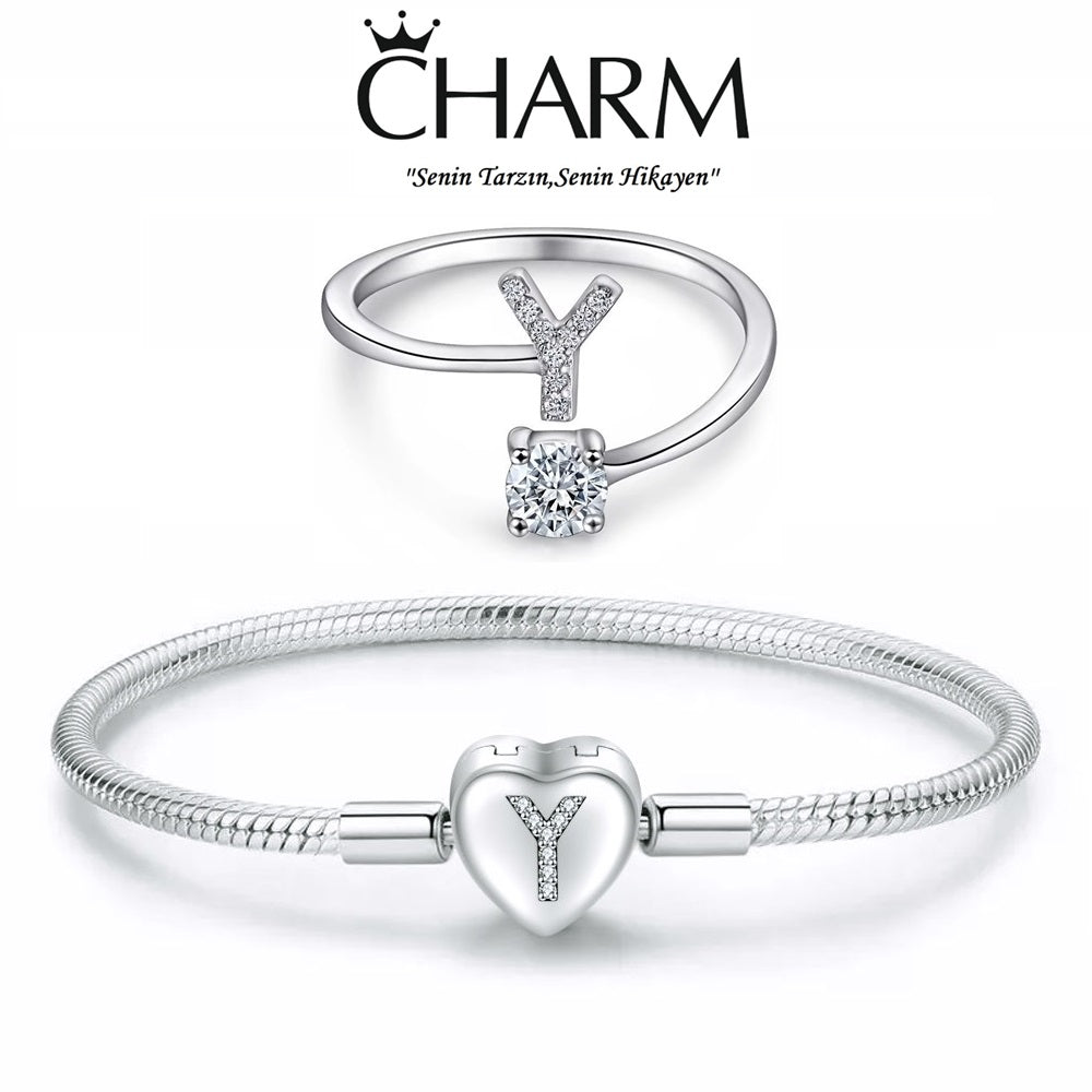 925 Ayar Gümüş Y Harfi Kadın Charm Bileklik