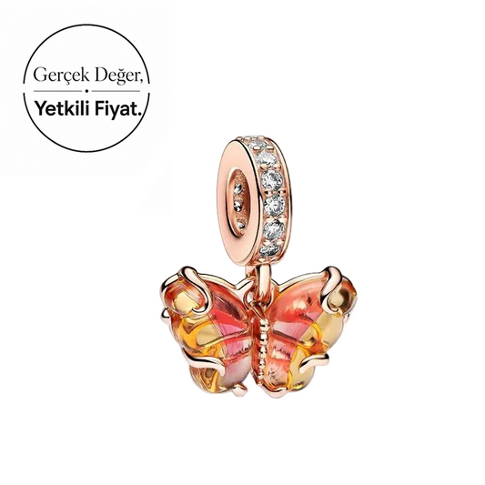 Pembe ve Sarı Kelebek Sallantılı Charm