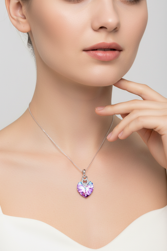 Kalp Kristal Kadın Gümüş Kolye