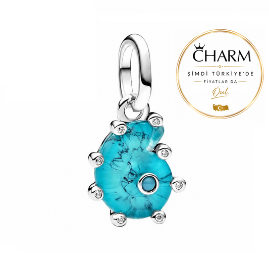 Mavi Murano Camı Deniz Salyangozu Sallantılı Charm